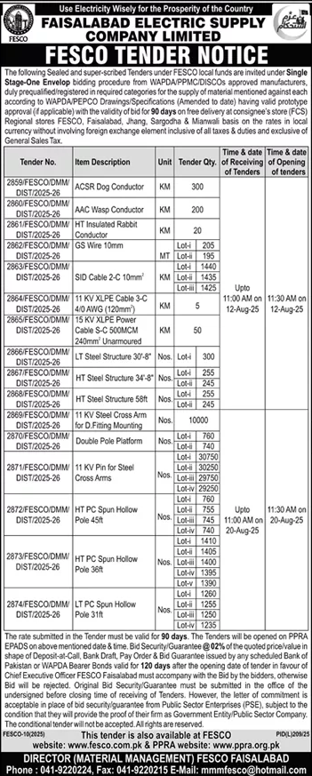 Faisalabad Electric Supply Company Limited Tender Notice-1